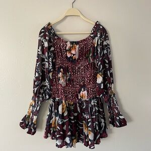 NWT Free People Burgundy Floral Smocked Dress